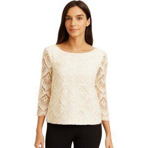 Cooper & Ella Small 3/4 Sleeve Cream Lace Blouse